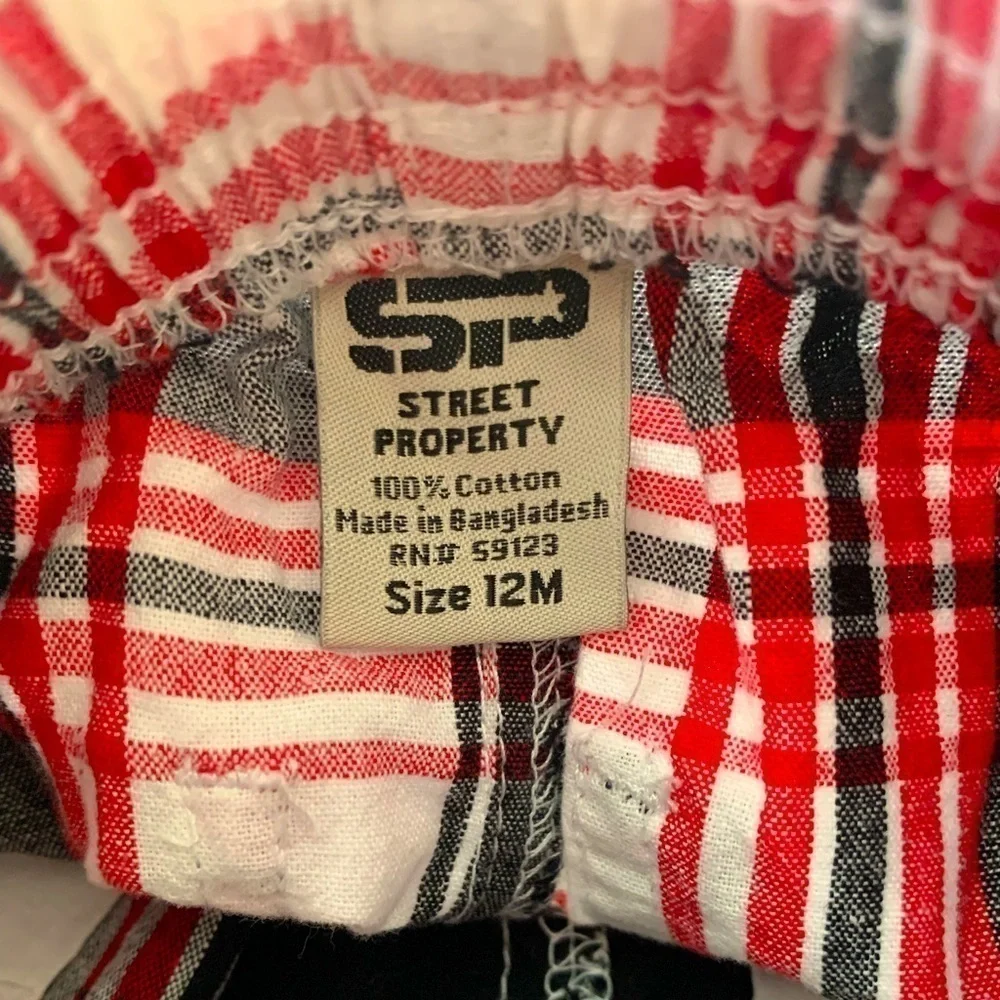 Street Property Authentic Black Red Plaid Short Sleeve Short Set Size 12Mos